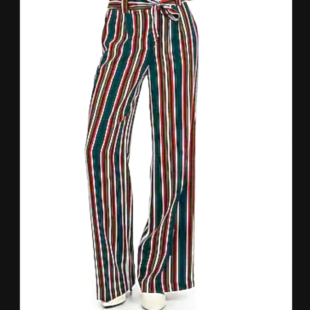 Express High Waisted Striped Sash Wide Leg Pants